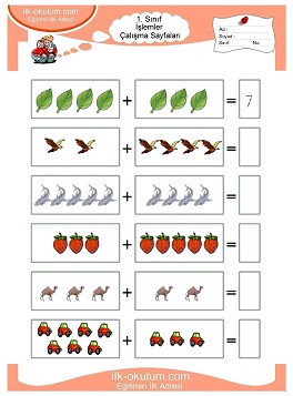 Çocuklar İçin toplam işlemi yaprak testleri 